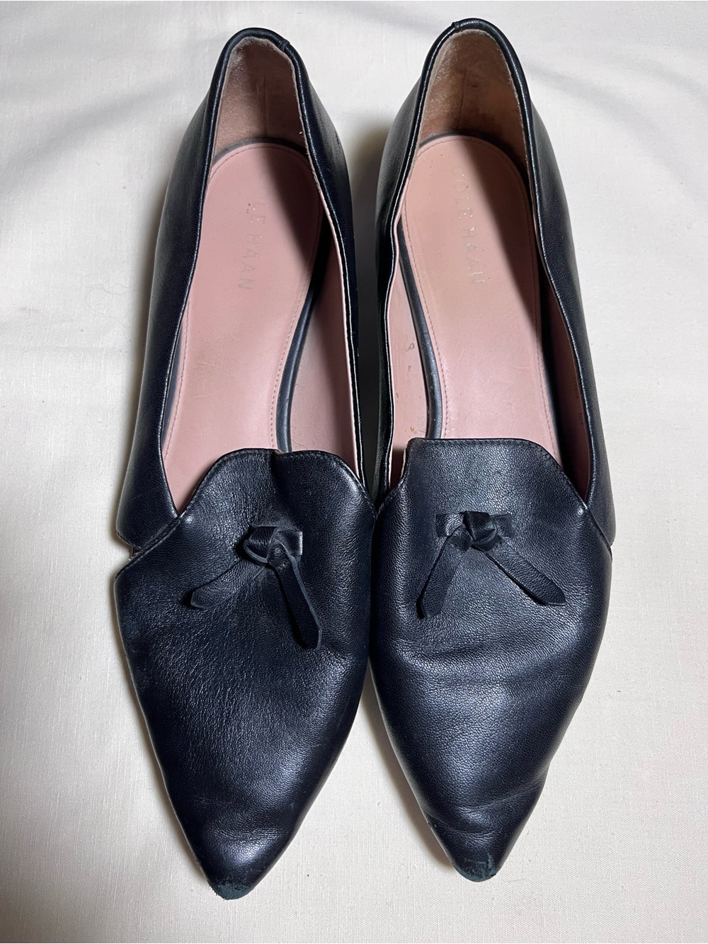 Cole Haan Black Pointed-Toe Leather Flats